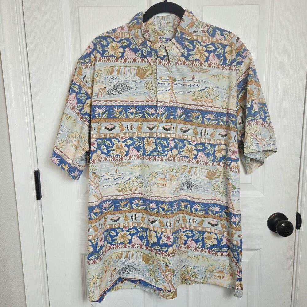 Reyn Spooner Shirt Mens 2XL Multicolor Scenic Hawaiian Aloha Resort Island Vtg